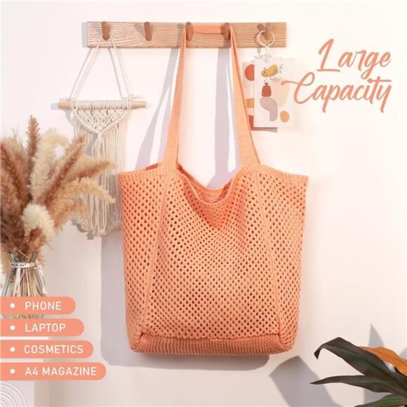 Crochet Beach Bag for Women – Boho Knit Tote with Vintage Aesthetic - Picture 5 of 7